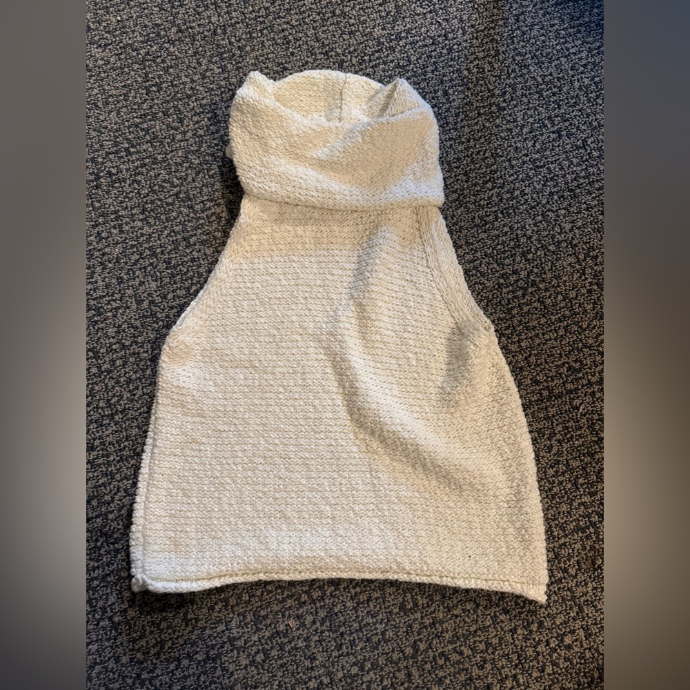 Women's white cowl neck turtleneck woven tank top small